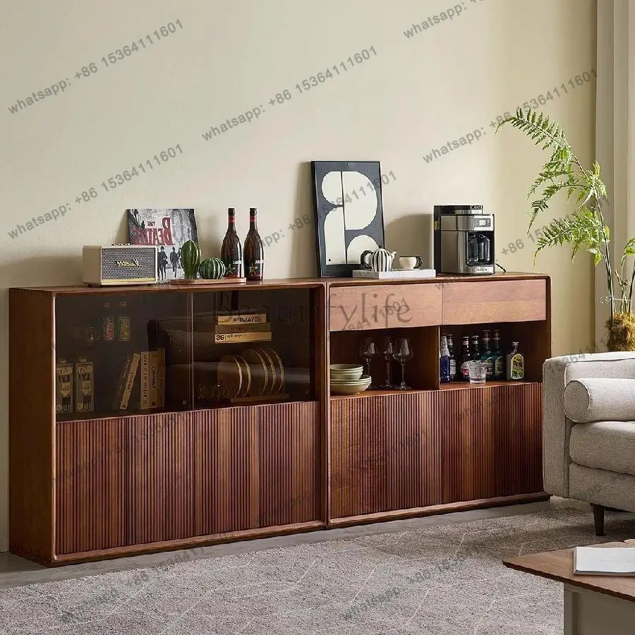 

Nordic solid wood dining side cabinet retro style living room storage home display cabinet