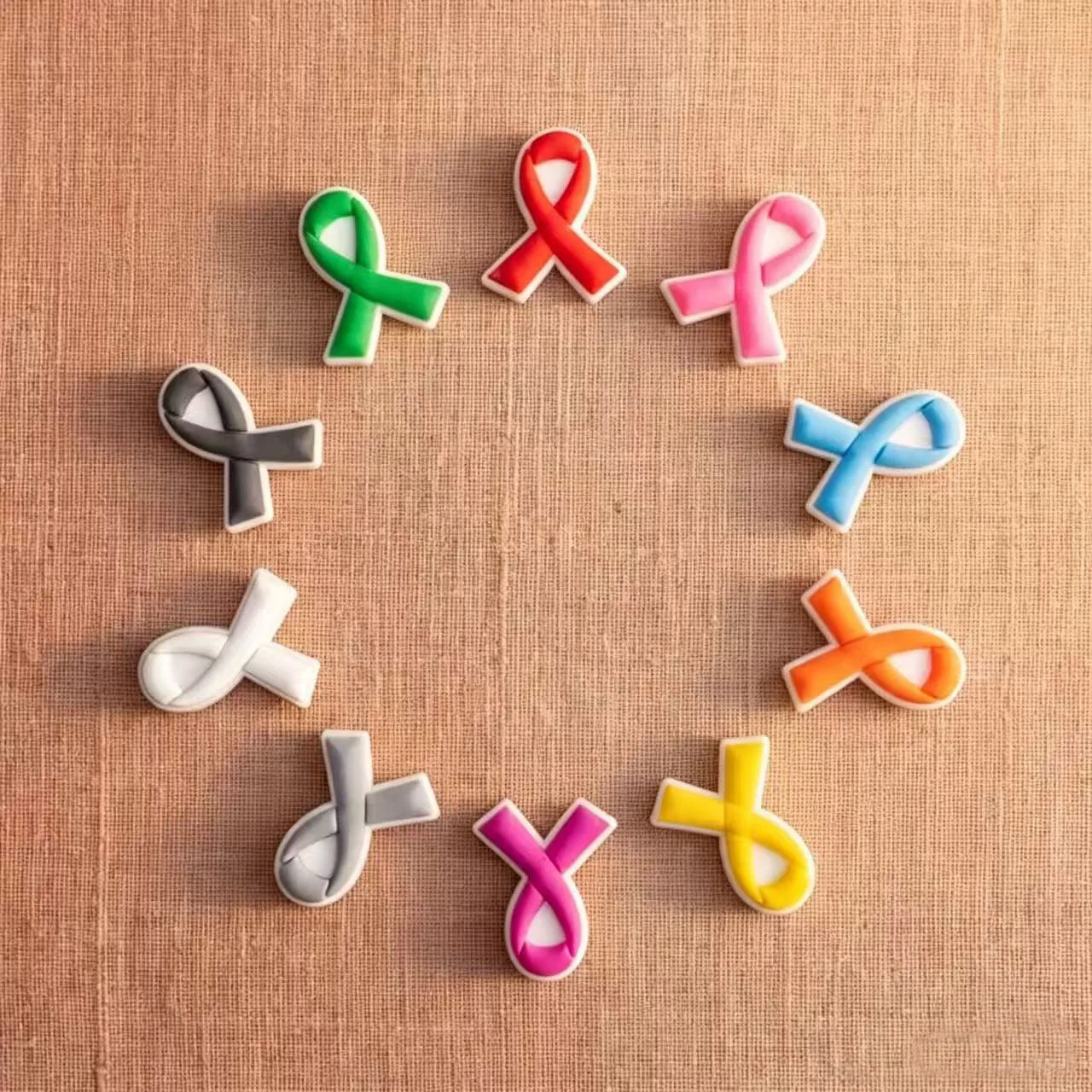 9-45pcs Multicolor Awareness Ribbon PVC Shoe Charms For Clogs Accessories DIY Shoe Decoration Gifts