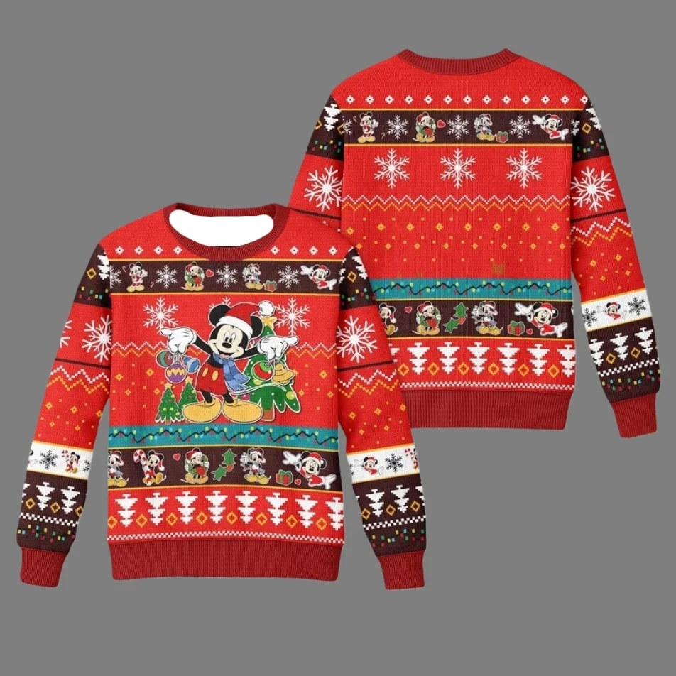 

Уродливый свитер на тему Микки для всей семьи Диснея, толстовка с круглым вырезом для рождественской вечеринки, увеличенный топ для взрослых, осень/зима, новый стиль