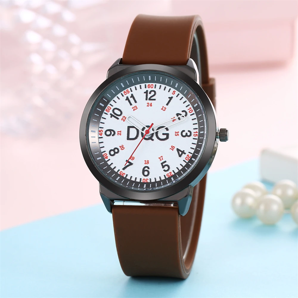 Simple Hot Digital DQG Brand Ladies Quartz Watch Casual Brown Silicone Strap Women\'s Clock Dress Gift Wristwatch