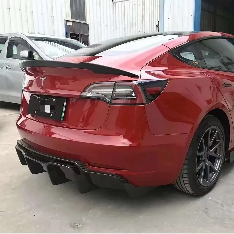 For Tesla Model 3 Carbon Fiber Back lip Car Rear Bumper Diffuser Rear Splitters Spoiler Back lip Car Accessories body kit view 4