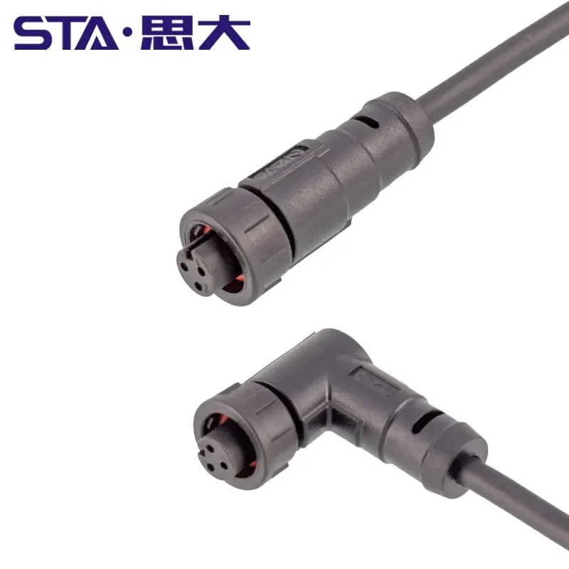 IP68 waterproof straight overmolded male plug 3pin right angle aviation female connector mating plastic wire bayonet 1m outdoor