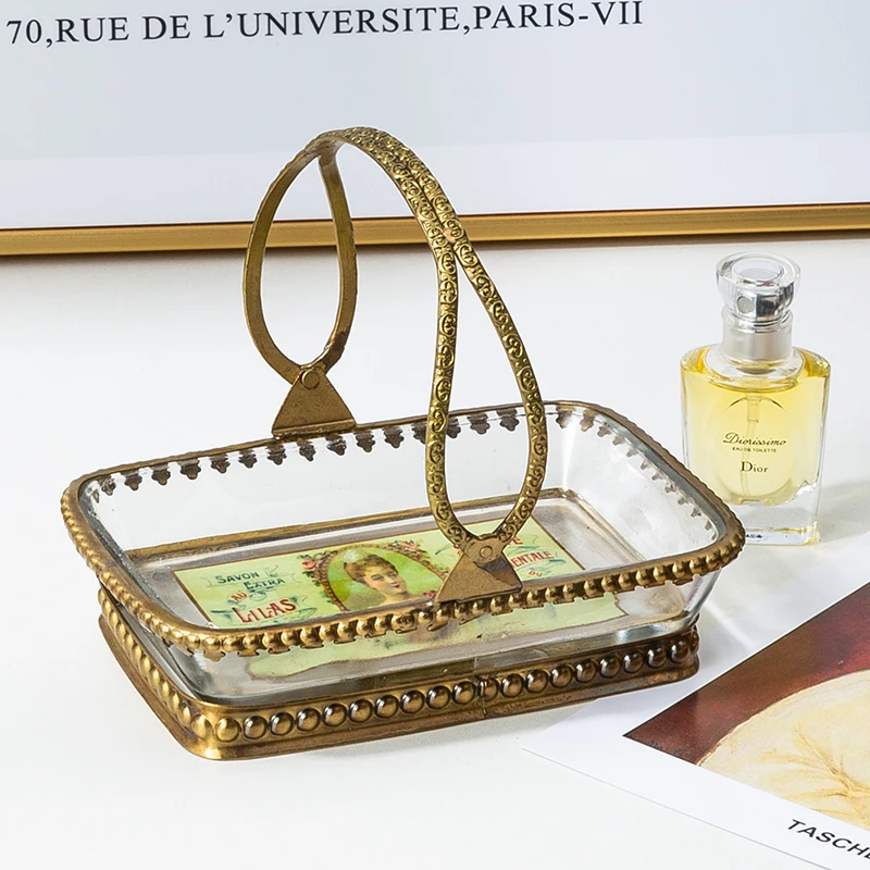 

Scandinavian Style Bathroom Soap Dish, Brass Glass Soap Tray, Vintage Vanity Jewelry Tray, Creative Home Decor