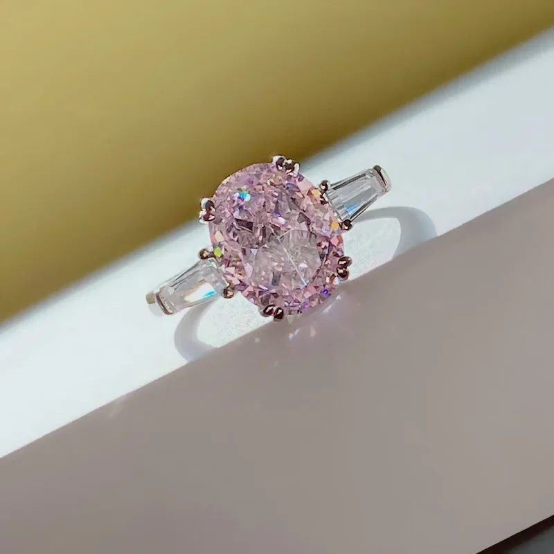 Light Luxury S925 Full body Silver High Carbon Diamond Egg shaped 8 * 10 Ring Vintage Fashion Wedding Jewelry Wholesale