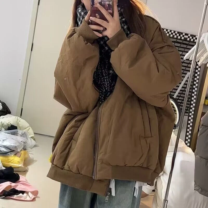 Women Pocket Parkas Winter Solid Vintage Jackets Japanese Zippers Loose Coats New Fashion Casual Y2k Aesthetic Thicken Warm Tops