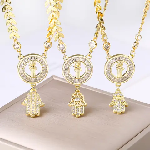 Our Lady of Guadalupe Hamsa Hand Stainless Steel Chain Necklace Gold Plated Zircon Religious Jewelry for Women Charm Amulet Gift