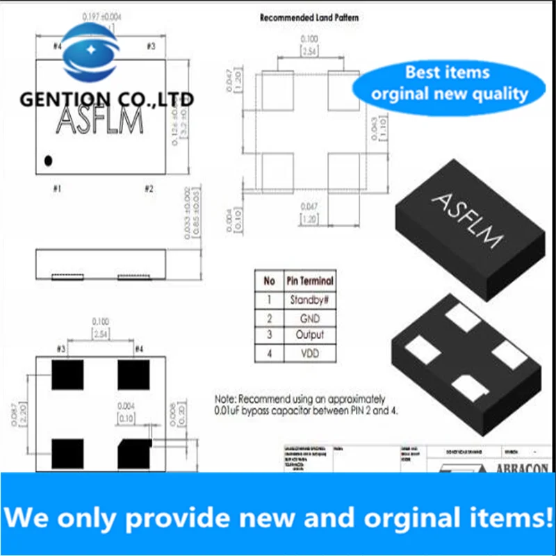 5pcs 100% new and orginal   ASFLMB-10.000MHZ-LC-T OSC 5032 1.8V-3.3V  10MHZ Active SMD crystal oscillator