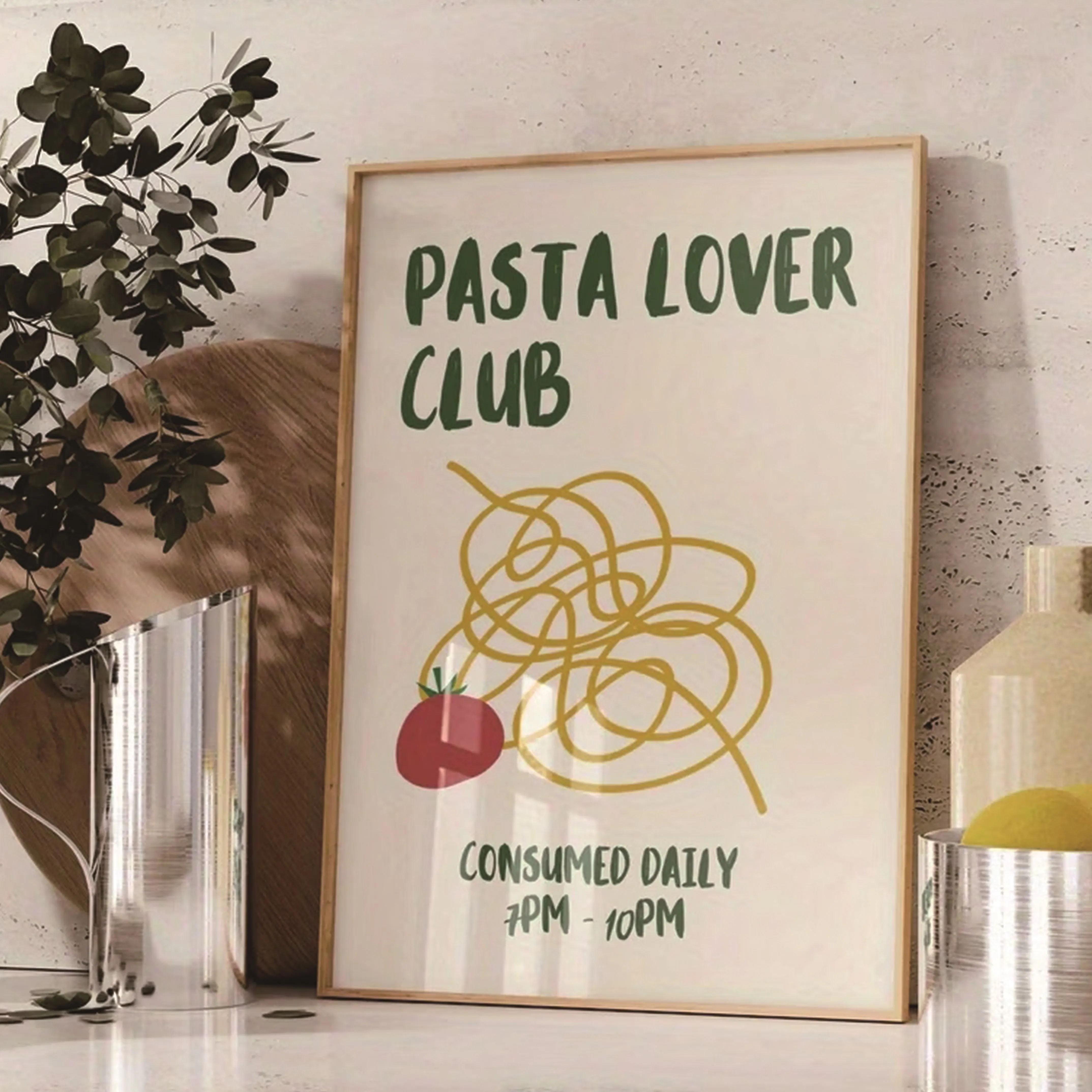 Divertido Club de Amantes de la Pasta, Comida Italiana, Frase Retro para Amantes de la Gastronomía, Impresión Artística en Lienzo, Póster, Cuadro para Decoración de Cocina y Hogar