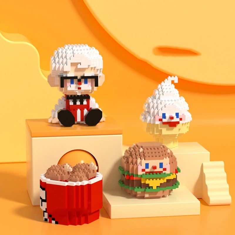 Food Building Blocks Cute Milk Tea Ice Cream Model Hamburger French Fries Cola Educational Mini  Bricks For Toys Kids Gift