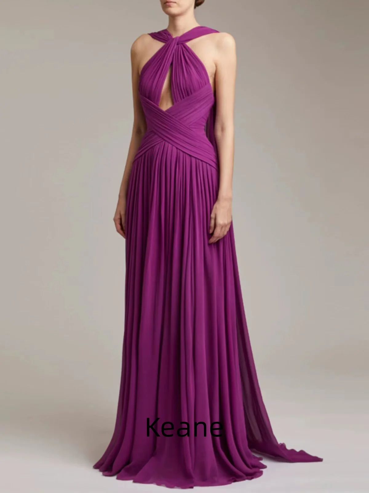 

Purple Chiffon Pleat Deep v Evening Dresses Custom Made Elegant Long Dress for Special Occasions Prom Gowns