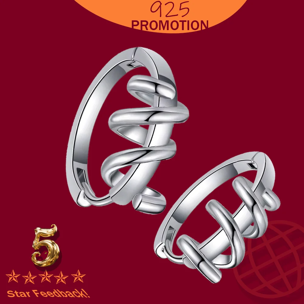 

Creative Line Spring Hoop Earrings For Women Wedding Party Stamp 925 Sterling Silver Sweet Fine Jewelry