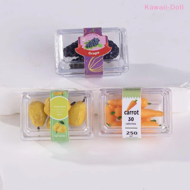 [DO]1 Set 1/12 Dollhouse Mini Vegetables And Fruits In Fresh-Keeping Boxes Food Play Scene Decoration Doll Accessory Toy[DO]