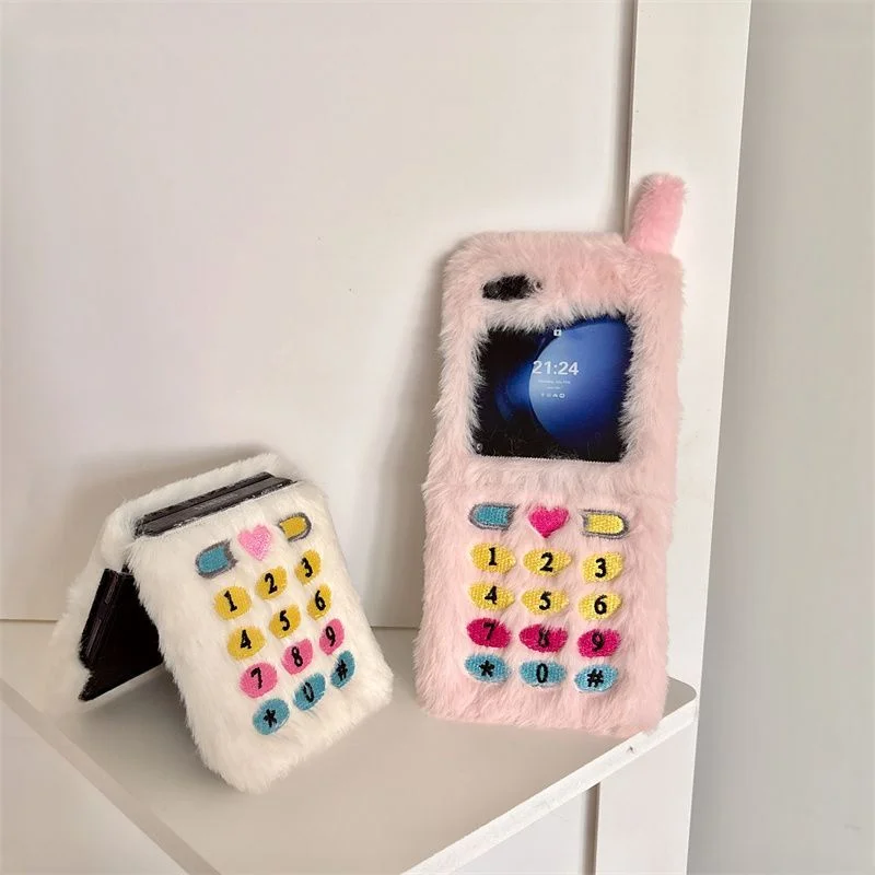 For Samsung Z Flip6 Case Fluffy Cute Plush Mobile Phone Design Flip Case For Samsung Galaxy Z Flip6 Zflip5 4 3 Cover Kawaii