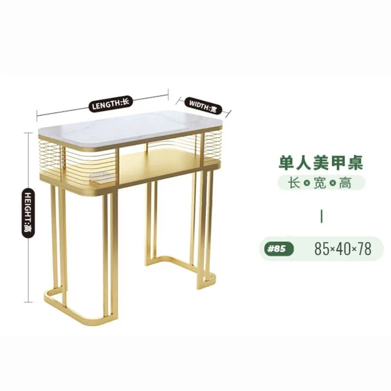 Italian Light Luxury Glass Nail Tables Gold with Drawer Manicure Tables Modern Salon Furniture Beauty Salon Table and Chair Set