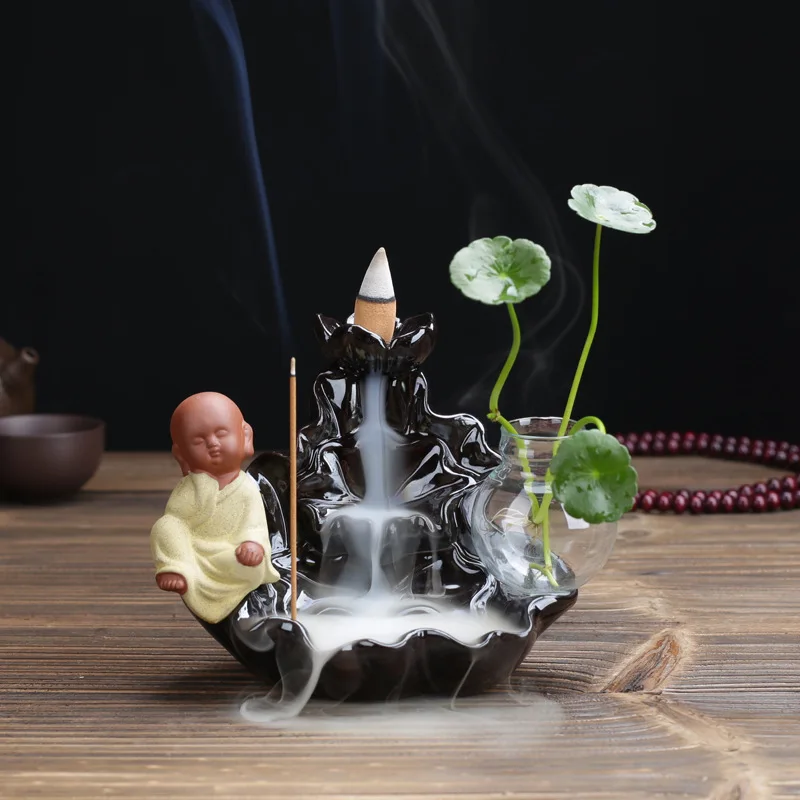 

Ceramic boy backflow incense burner creative incense insert hydroponic green plant office furniture ornaments