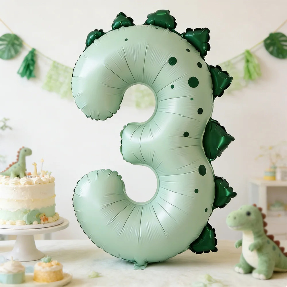 Niedliche Dinosaurier-Themen-Ballons in Grün mit Zahlen 1, 2, 3 für Kindergeburtstage, Babypartys und Dekorationszubehör