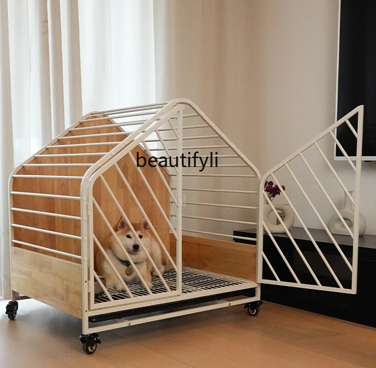 Biyuan High-Grade Dog Cage Shiba Inu with Toilet Separation Household Small Large House Solid Wood Nest