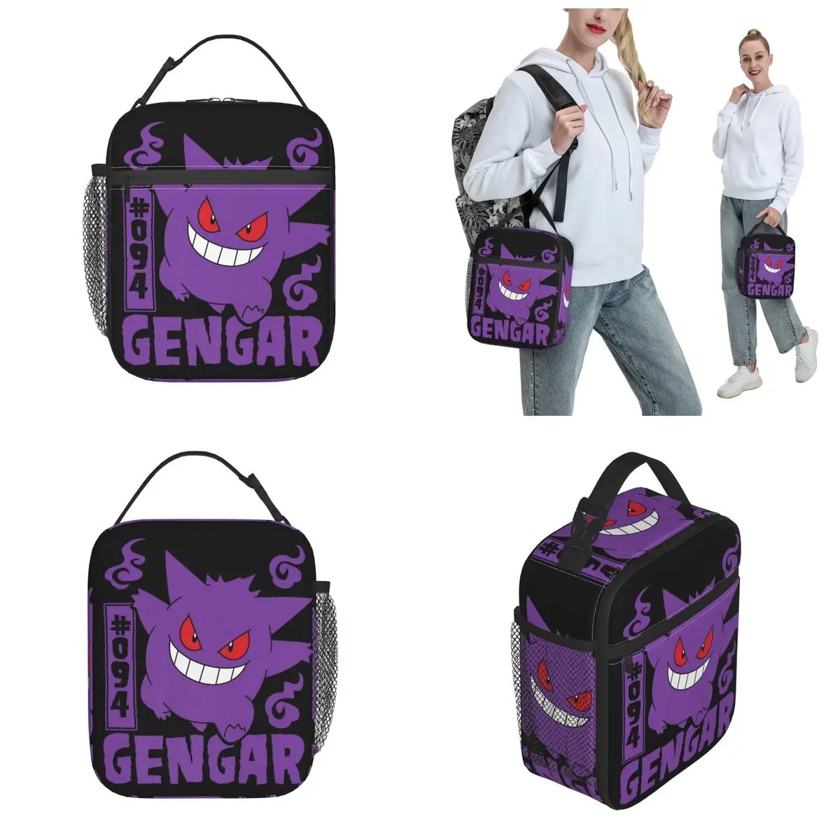 Monster Ghost Japanese Anime Gengar Insulated Lunch Bag Thermal Bag  Meal Container Large Tote Lunch Box Bento Pouch Outdoor