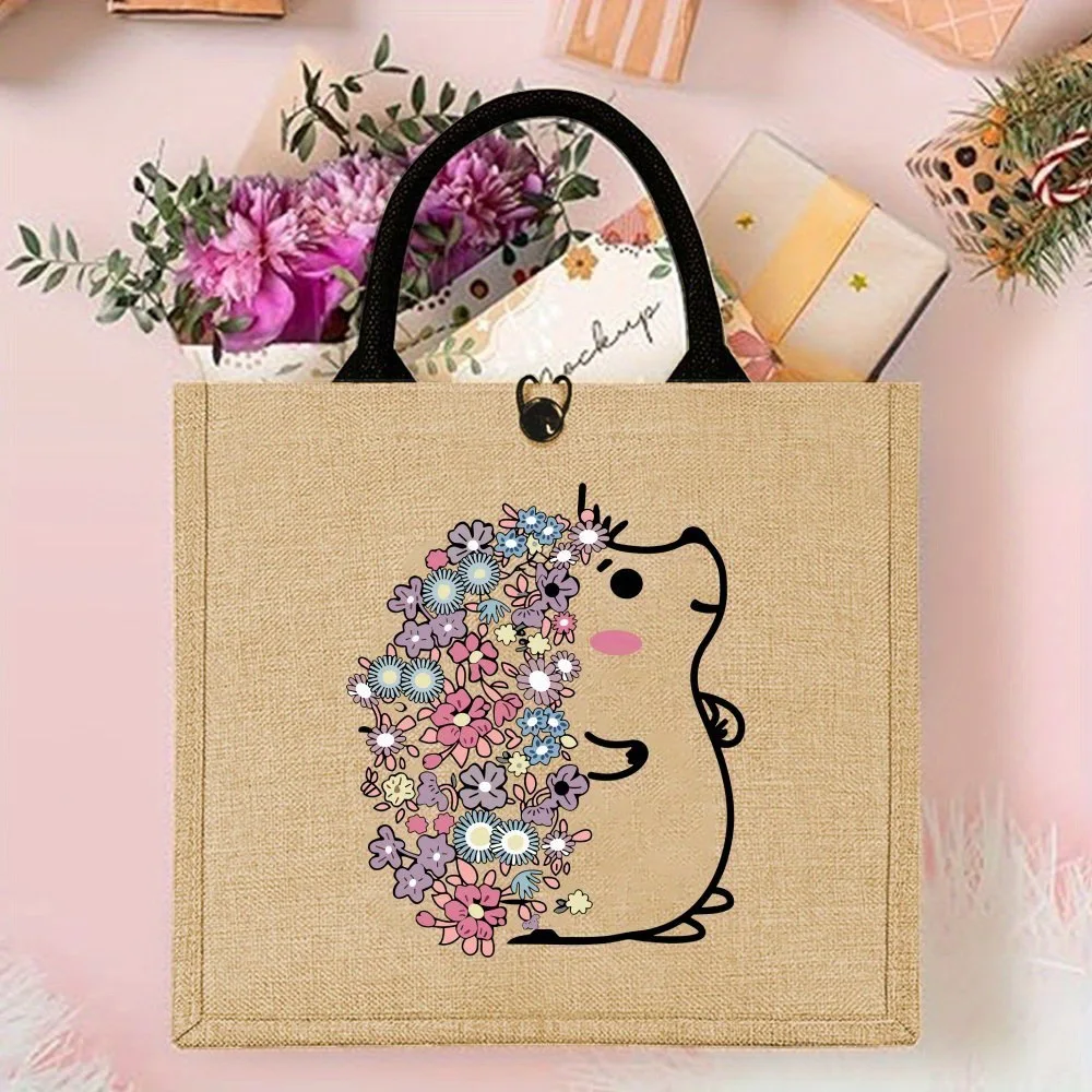 Pattern Handbag Large Capacity Tote Bag Women's Bags Alphabet Hand Painted Shopping Bag Vintage Linen Medium