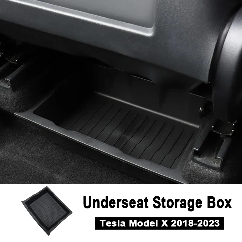 Underseat Storage Box for Tesla Model X 2018-2024 Car Drawer TPE Hidden Drawer Type Storage Organizer Car Interior Accessories