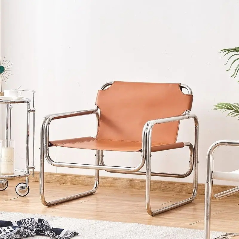 Nordic Living Room Chairs Stainless Steel Backrest Sofa Chair Single Person Dining Armchair Modern Home Decoration Furniture