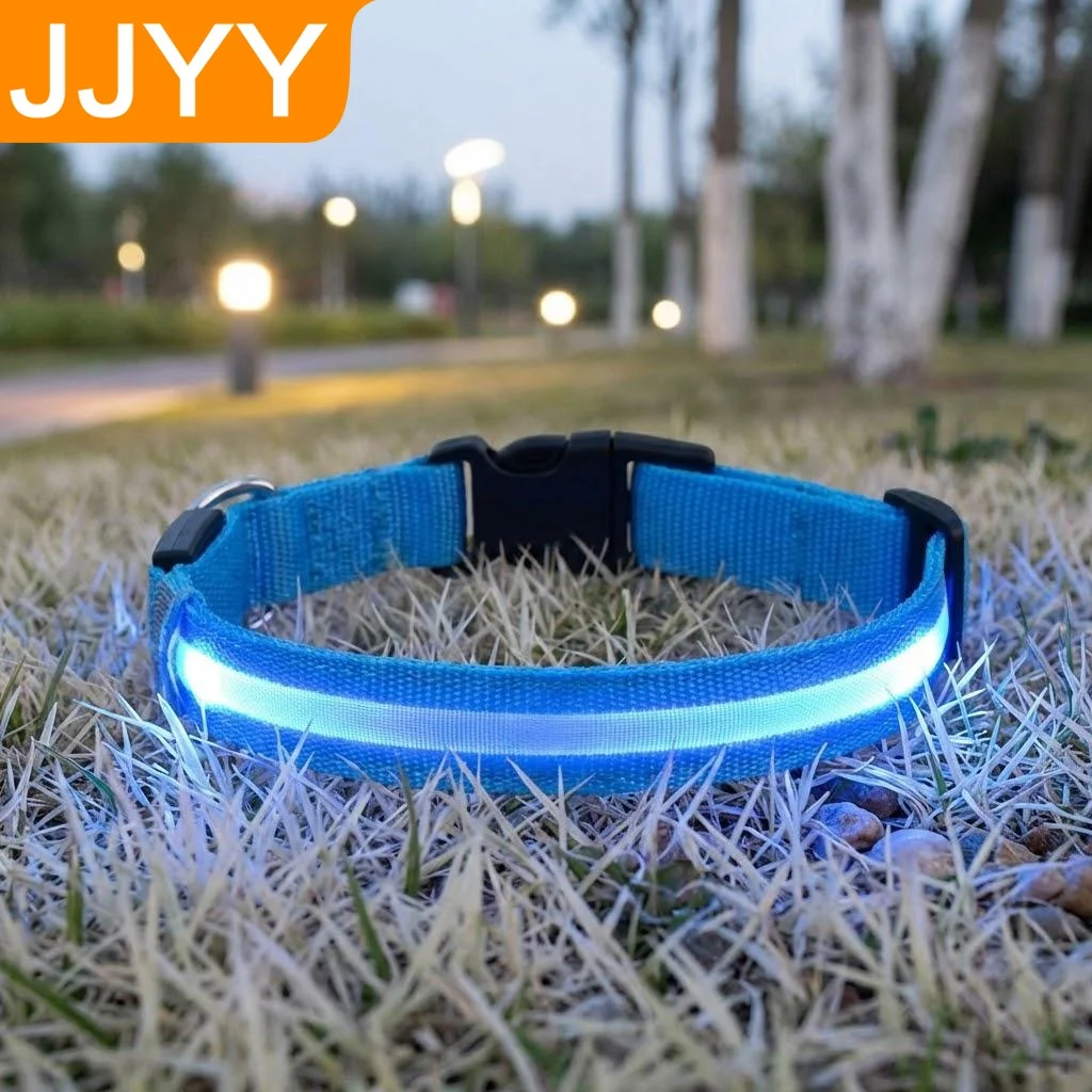 Nylon Reflective LED Dog Collar Light Up Pet Collar Night Walking Camping Safety Adjustable Durable Pet Supplies