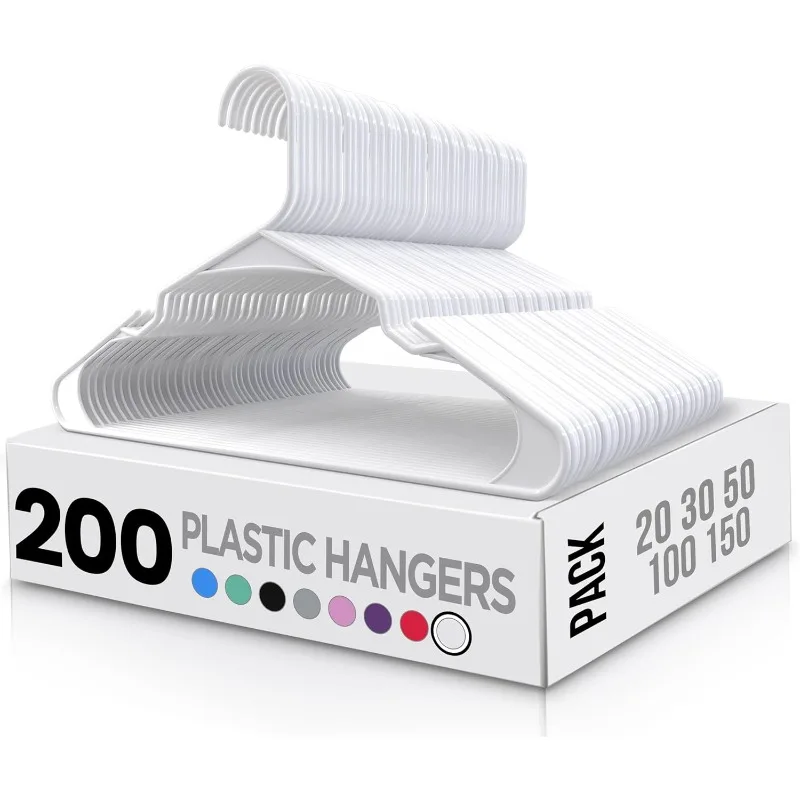 

Plastic Hangers 200 Pack - Perfect Space Saving Clothes Hanger - Durable and Strong - Perfect Closet Organizers with Shoulder