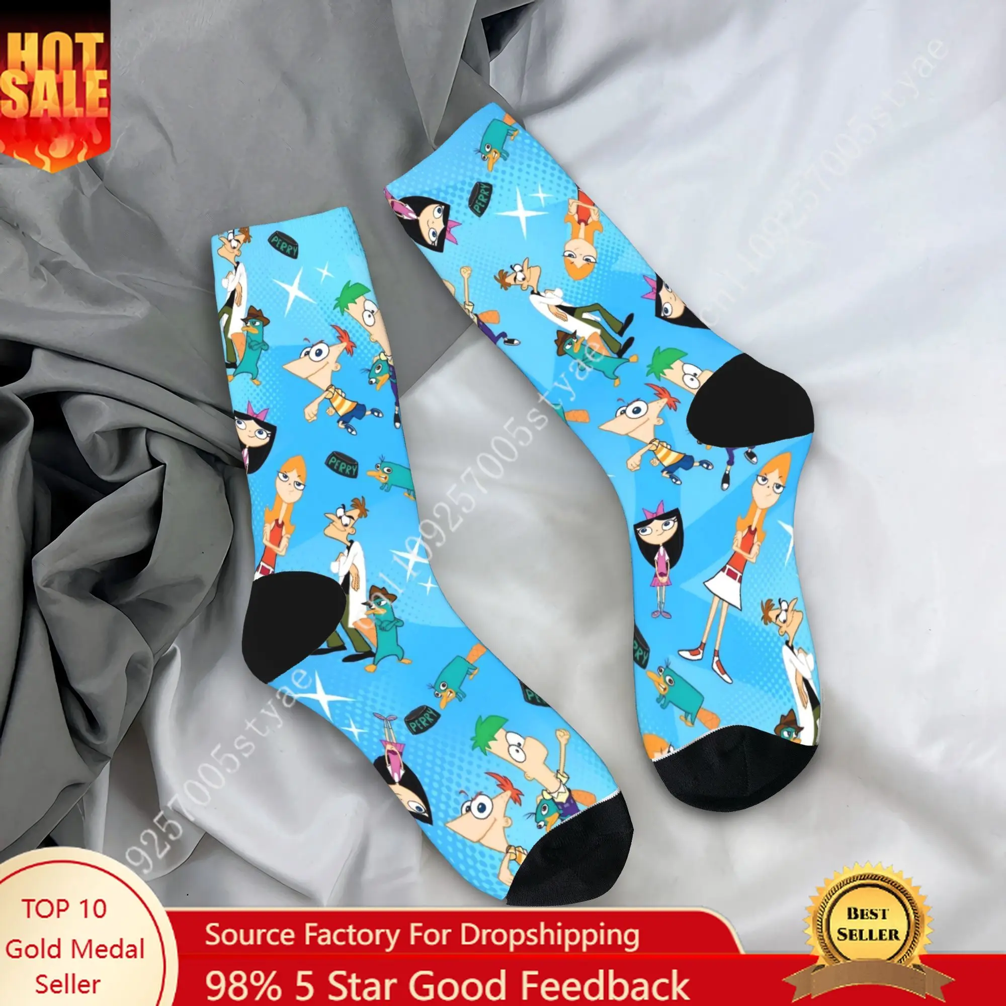 

Perry the Platypus Socks Phineas and Ferbs Anti Skid Stockings Men High Quality Running Socks Winter Fashion Printed Socks