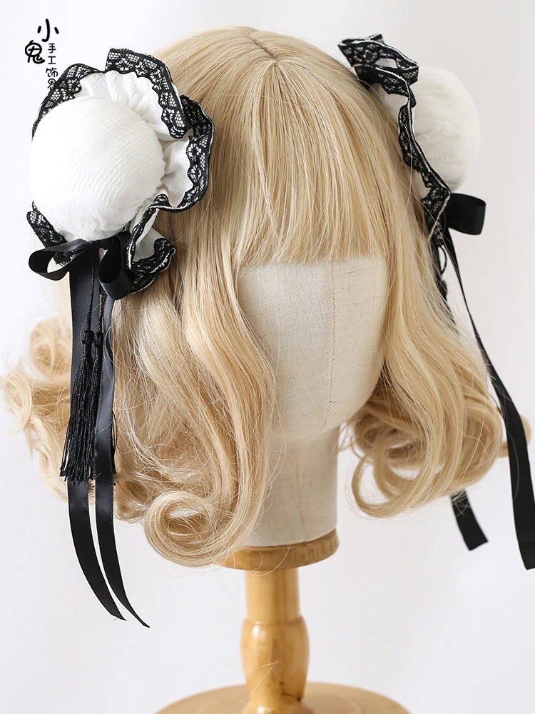 Lolita Chinese Bun with Side Clip Fascinator Sweet Hairpin with fringe and side clip hairpin