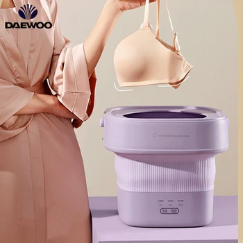 DAEWOO 휴대용 미니 세탁기 클리너, 6L 접이식 속옷 세탁기, 자동 가열, 3 기어 타이밍, 가정용 