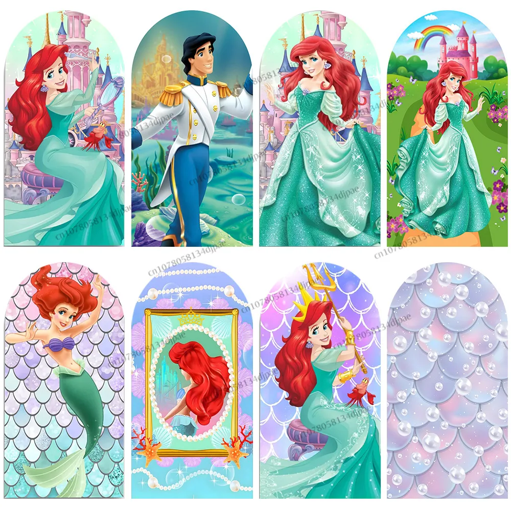 Mermaid Ariel Princess Birthday Arch Backdrop Little Girls Party Background Photography Cover Wall Fabric Seabed Scale Banner