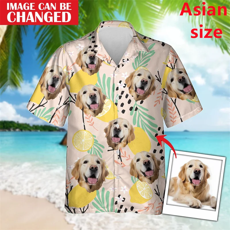 2025 Custom Pet Photo Short Sleeve Shirts For Men Clothes Diy Cute Dog Cat Image Lapel Blouse Personalized Picture Unisex Tops