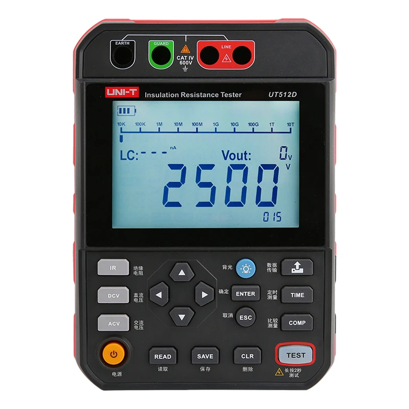 UNI-T UT512D/UT512E 2,5 kV isolatieweerstandstesters; 999 sets gegevensopslag/USB-communicatie/PI/DAR-meting