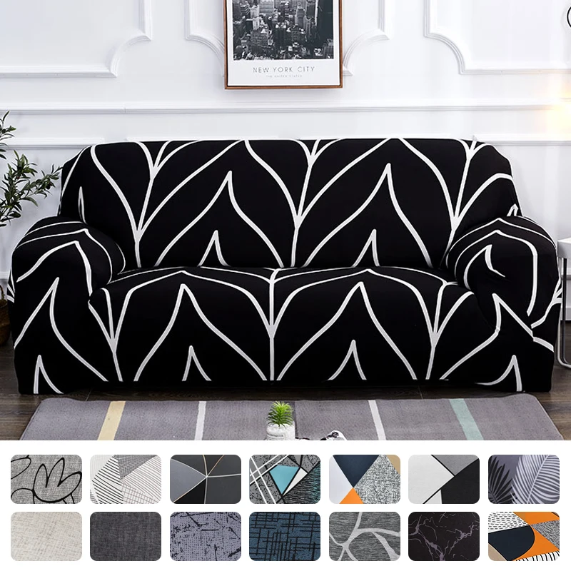 Elastic Sofa Cover 1/2/3/4 Seater L Shaped Black and white Grain Corner  Protector For Living Room For Sofa Couch