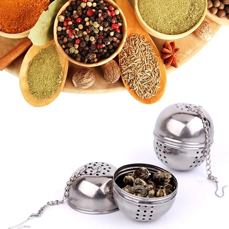 Stainless Steel Ball Shape Tea Infuser Mesh Filter Strainer with Hook Loose Tea Leaf Spiceball with Rope Chain Home Kitchen Tool