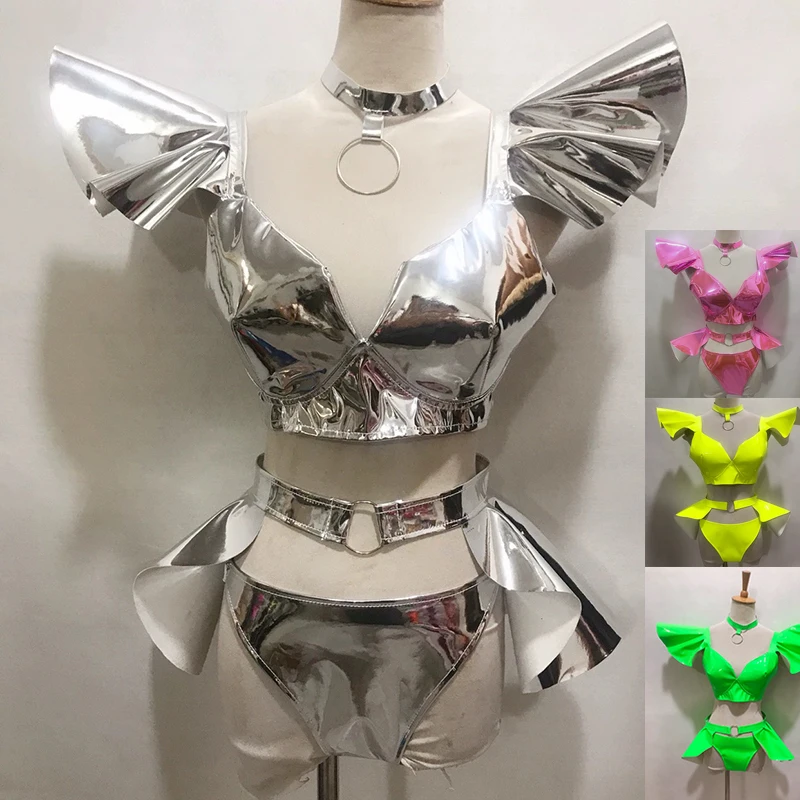 

Новая одежда для танцев на пилоне для женщин, сексуальные топы с погонами, шорты, комплекты бикини, ночной клуб, бар, диджей, джаз, сценические костюмы DQS15253