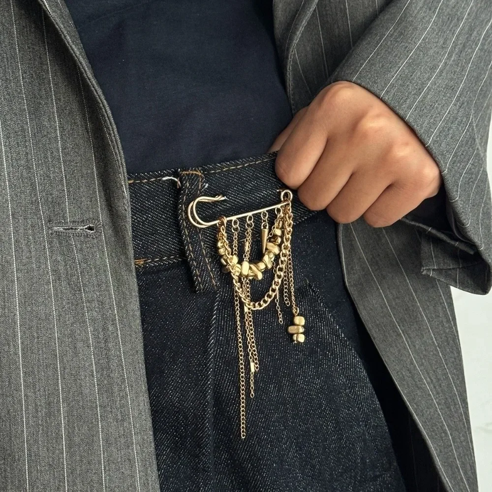 New Multi-Functional Chain Tassel Brooches Handmade Detachable Clothes Accessory Adjustable Beaded Chain Pin Women