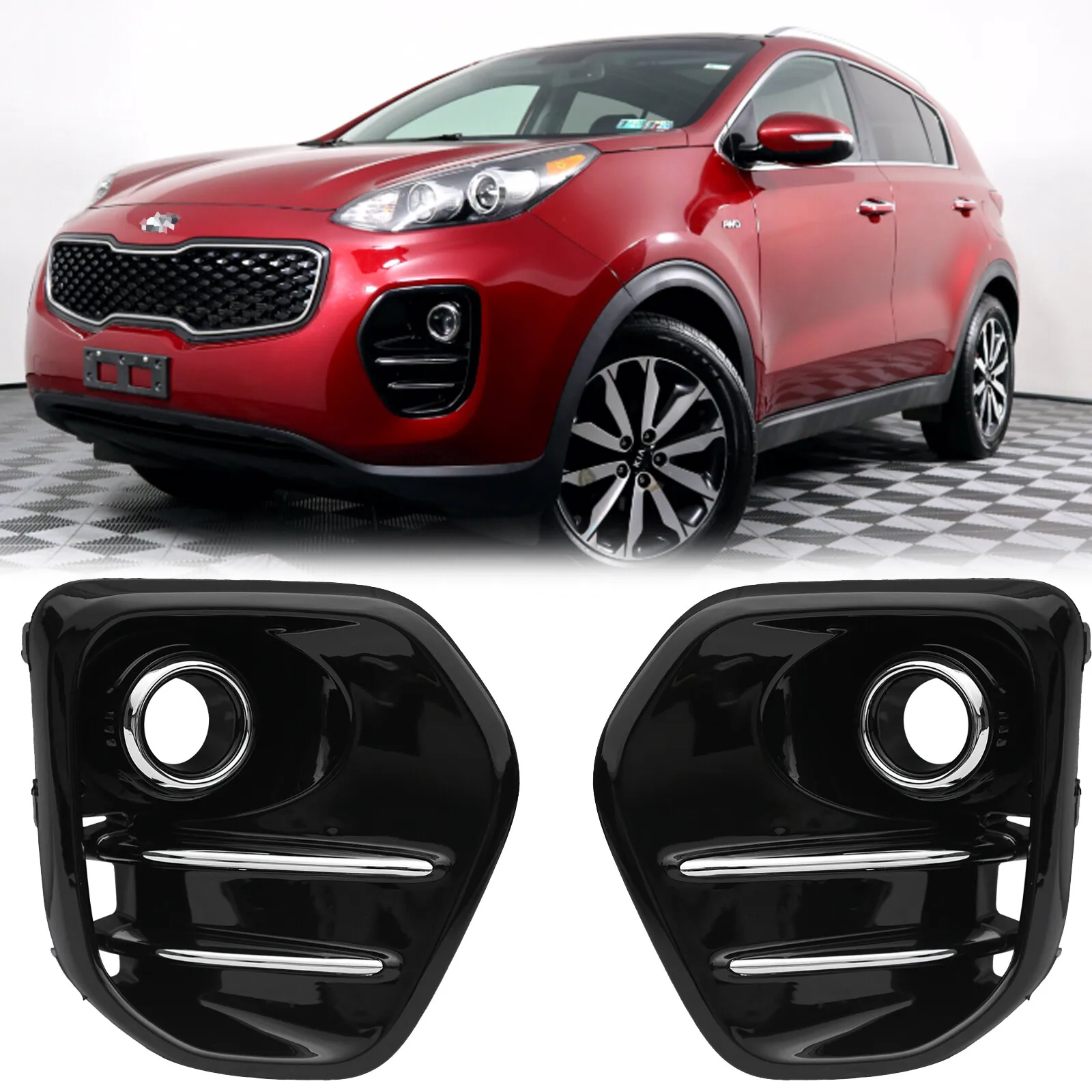 

Накладки на противотуманные фары для Kia Sportage 2017-2019 EX с хромированной отделкой, пара, черные