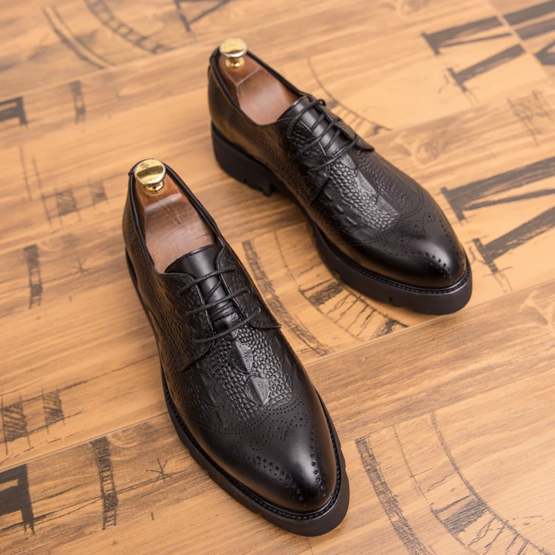 Men's lace-up formal thick-soled oxford shoes brand comfortable casual shoes business crocodile print driving leather shoes