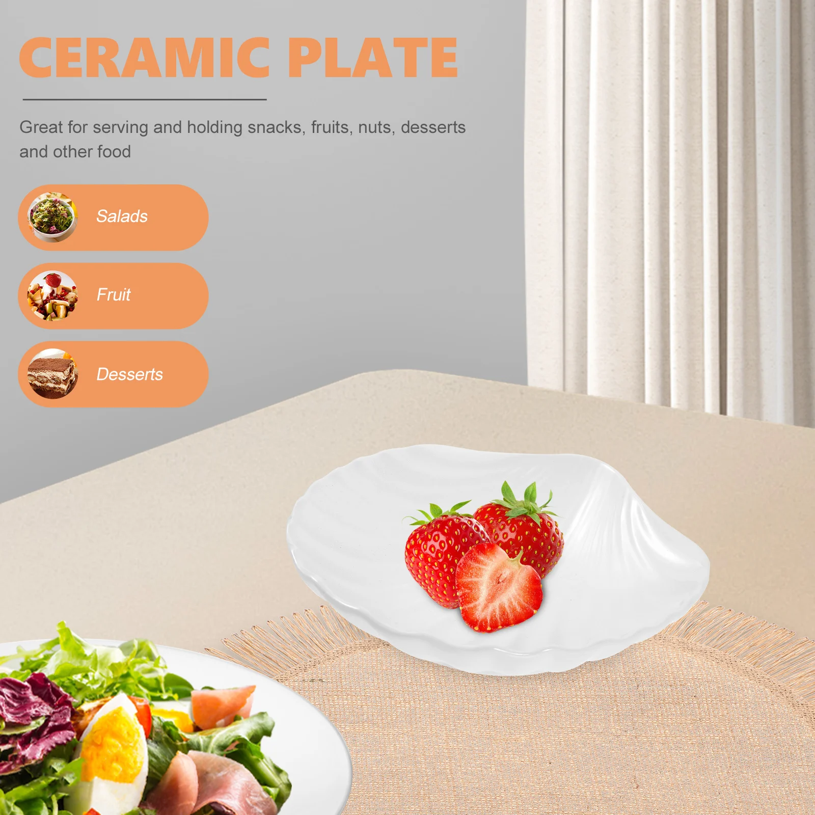 

Ceramic Shell Dish Decorative Food Plate Seashell Design for Serving Fruits Snacks Desserts Shell Dish Ceramic Plate