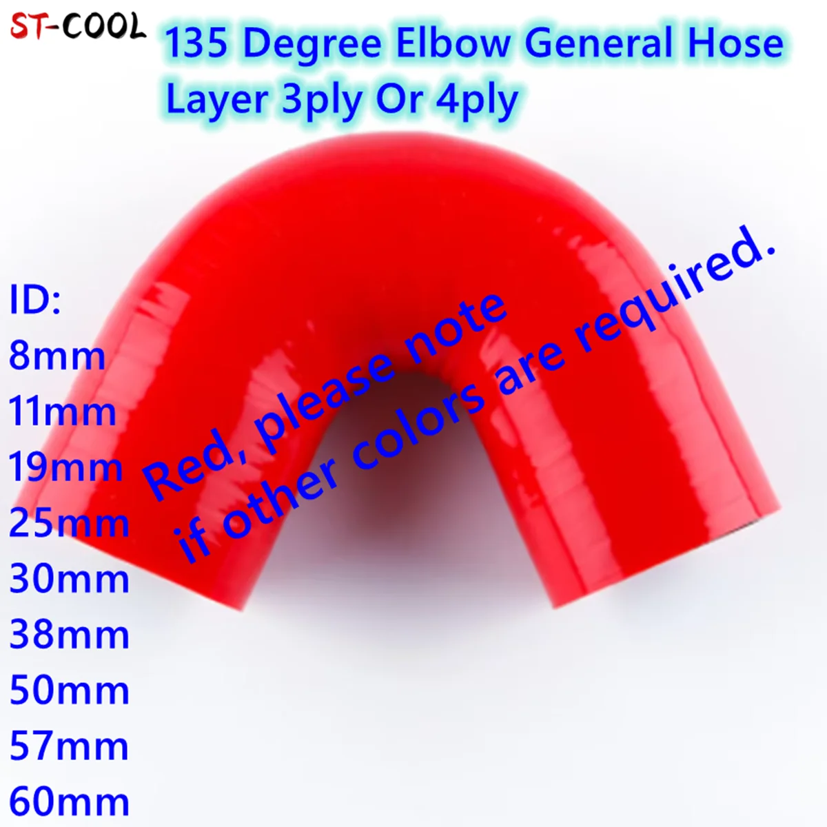 Red 135 Degree Elbow General Silicone Hose ID 8mm 11mm 19mm 25mm 30mm 38mm 50mm 57mm 60mm Coolant Intercooler Tube Pipe