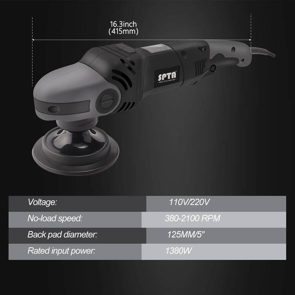 SPTA 5 Inch 125 /150 /180 MM Plate 1380W Rotary Polisher Set Electric Polishing Machine Variable Speed for Sanding Waxing