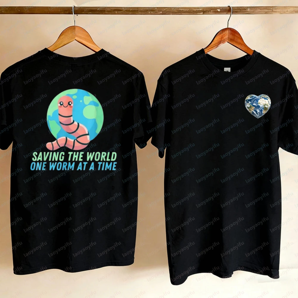 Earthworm-Earth-Day-Saving-The-World-One-Worm-At-A-Time-Cotton-T-Shirt--Graphic-T-Shirts-Y2k-Gothic-Aesthetic-Shirts-for-Women