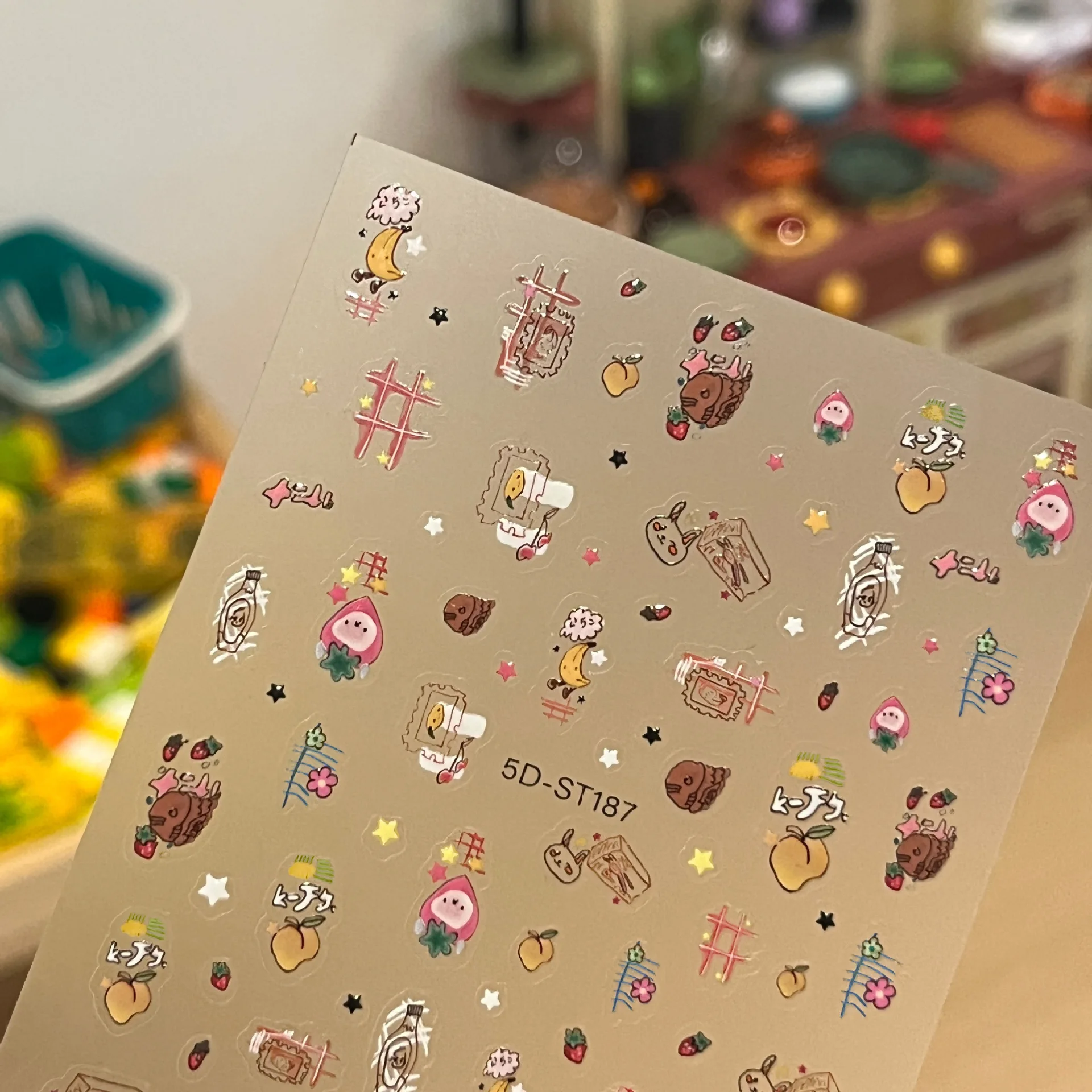 

5D Cute Cartoon Stickers - Banana Peach Strawberry & Soda Bottle Decals for Nails Camera Journal Makeup Phone DIY