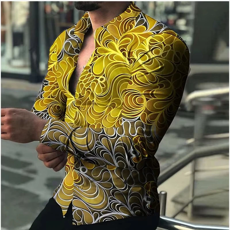 

Cross-border Foreign Trade Summer New Style European And American men's Casual Floral long-sleeved Lapel Shirt Hawaiian Beach/