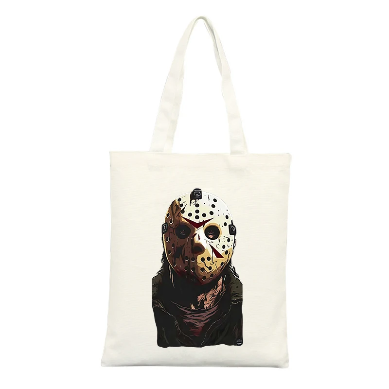 Hockey Mask Graphic Canvas Tote Bag, Streetwear Style for Casual Shopping and Daily Use
