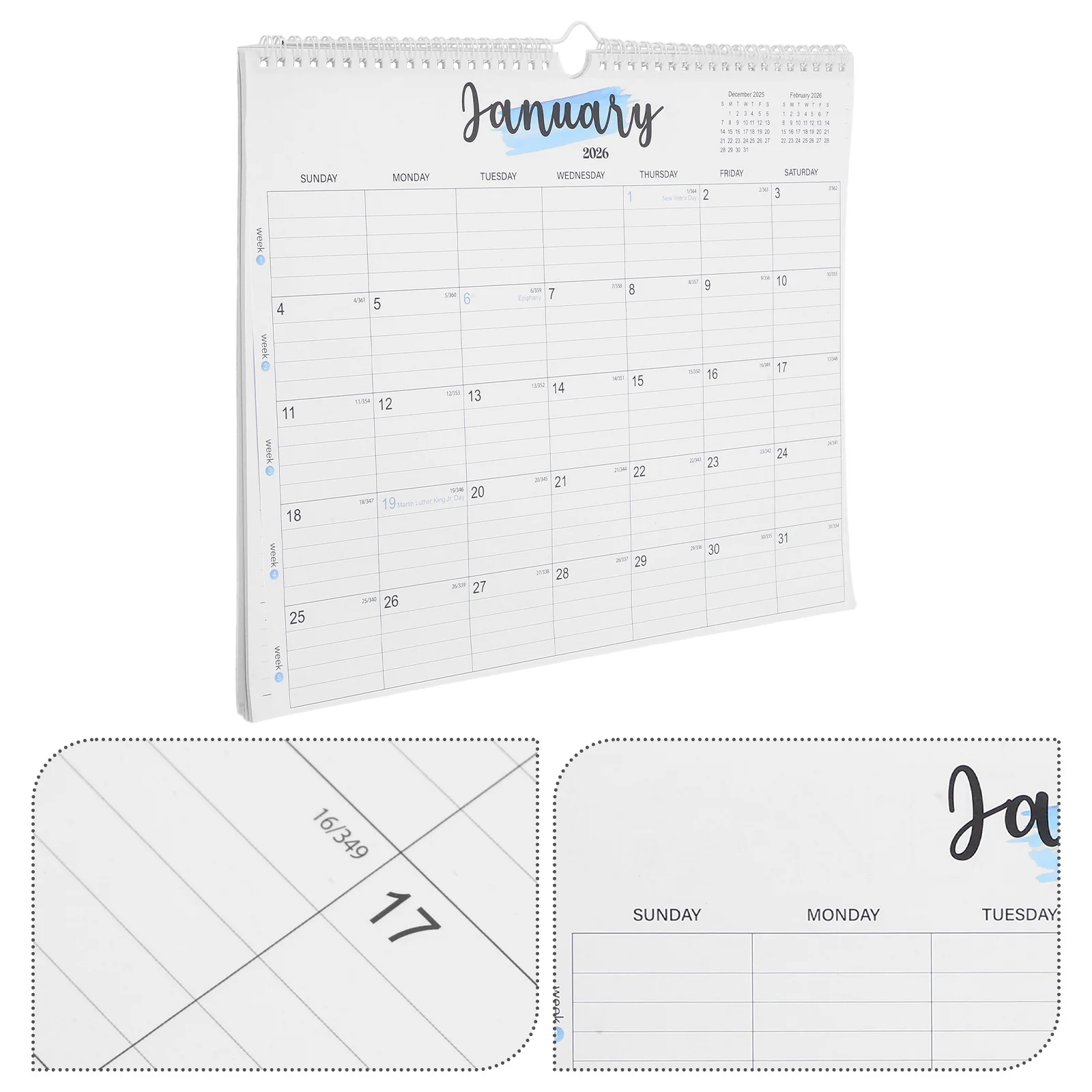 

Large 2026.1-2027.6 Wall Calendar Hanging Monthly Planner 18-Month Multi-Country Holidays Organizer Office Home