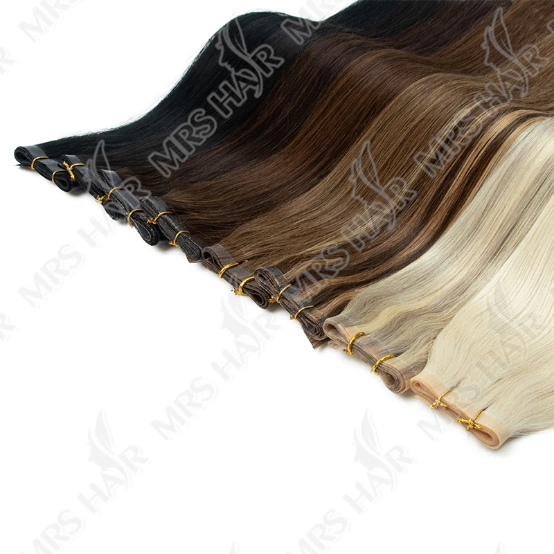 Fasci di nastro per capelli umani con trama lunga in PU Nastro di trama in pelle PU nelle estensioni Nessuna colla Trama di nastro dritto naturale 40-50G 12-20 pollici 80 cm