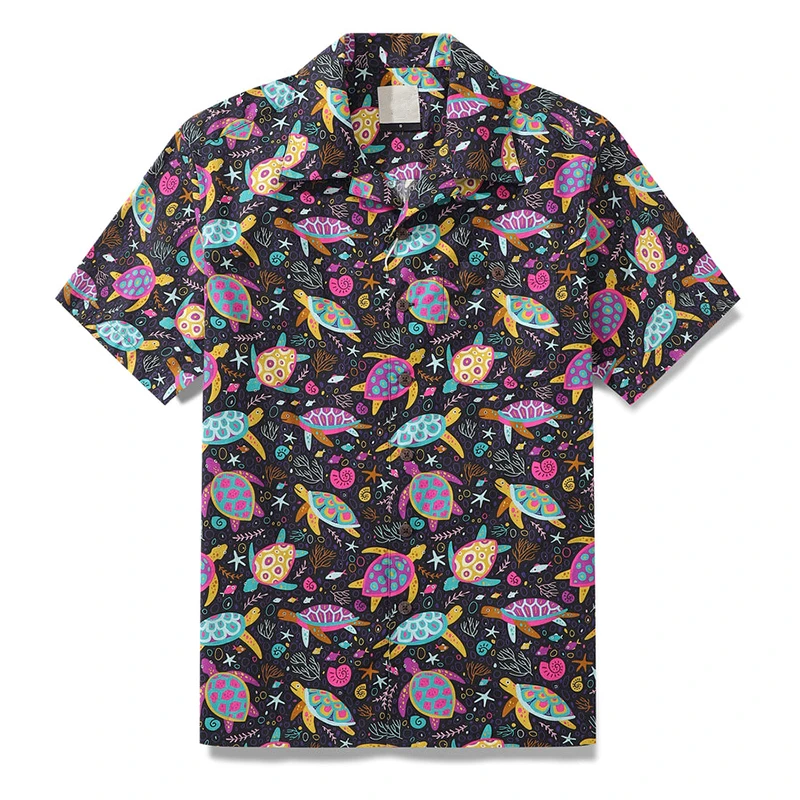 2024 Marine Animals Pattern Men Shirts Short Sleeve Coral 3D Printed Blouse Streetwear Tops Hawaiian Holiday Party Casual Camisa