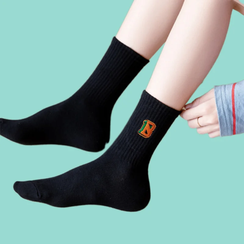 3/6 Pairs Women's Long Socks Spring Autumn Winter Embroidered Letters Fruit Sports Calf College Style Tube Versatile Socks